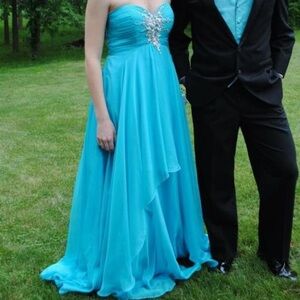PROM turquoise beaded flowy dress